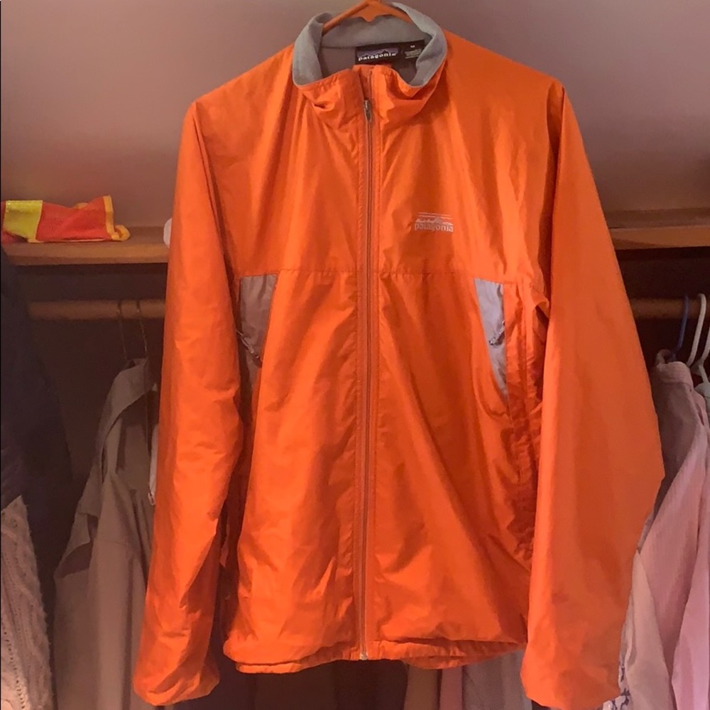 Patagonia Orange Windbreaker with Gray Accents